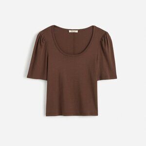 Brand New - Madwell Puff-Sleeve Scoop Neck Tee Size XS - Brown